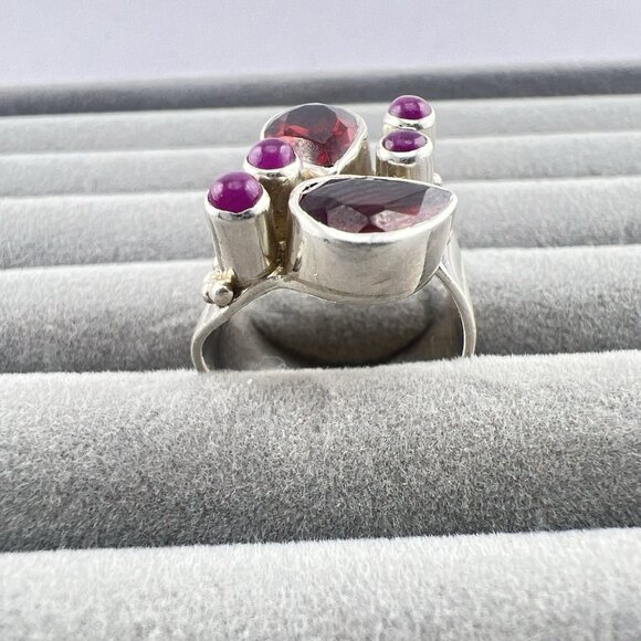 Sajen Ring Sterling Silver Garnet Bypass Adjustable 925 Red Pink Size 7 - 10 - Picture 2 of 11